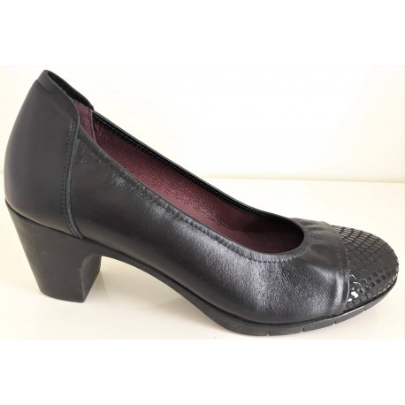 SABRINAS scarpe donna tacco BALLERINA DECOLLETE 52012 MILAN pelle morbida punta rettile NERO