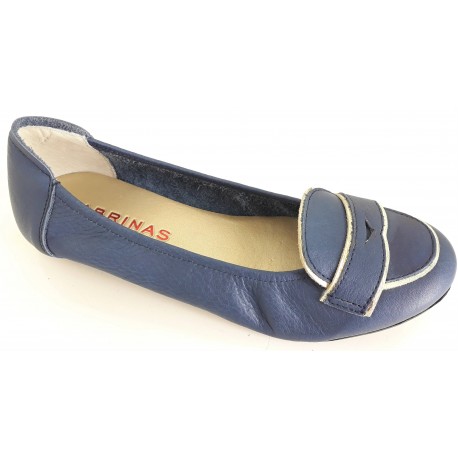 SABRINAS scarpe donna BALLERINA 35701 LONDON pelle morbida BLUE NAVY/ORO 