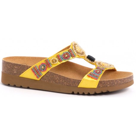SCHOLL ciabatte sandali NEW BOGOTA' WEDGE plantare BioPrint GIALLO perline pietre