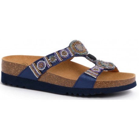 SCHOLL ciabatte sandali NEW BOGOTA' WEDGE plantare BioPrint NAVY BLUE perline pietre