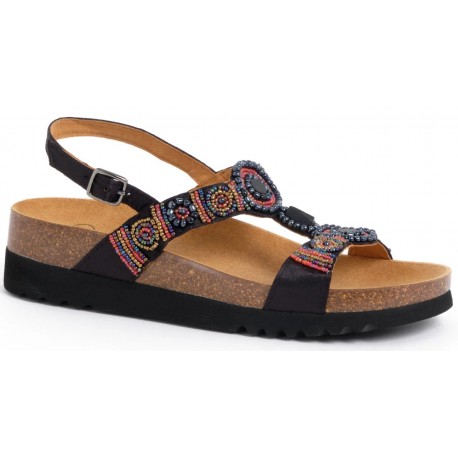 SCHOLL ciabatte sandali BOGOTA' SANDAL plantare BioPrint NERO perline pietre colorate mix