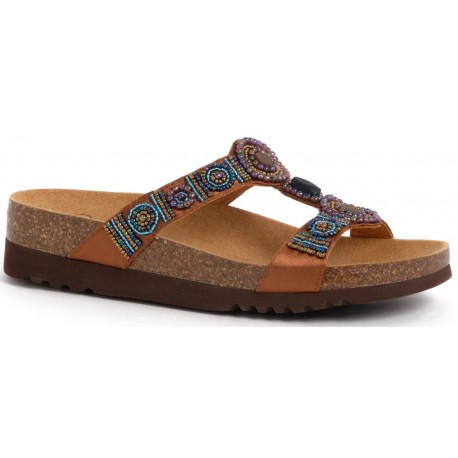 SCHOLL ciabatte sandali NEW BOGOTA' WEDGE plantare BioPrint MARRONE perline pietre