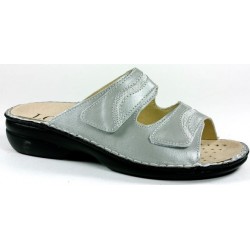 LOREN ciabatte donna pelle 2 strappi M3075 predisposta plantare estraibile GHIACCIO ARGENTO