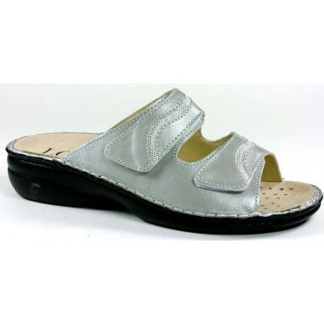 LOREN ciabatte donna pelle 2 strappi M3075 predisposta plantare estraibile GHIACCIO ARGENTO