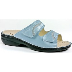 LOREN ciabatte donna pelle 2 strappi M3075 predisposta plantare estraibile JEANS AZZURRO