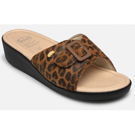 Dr SCHOLL ciabatte MANGO pelle MARRONE MACULATO plantare Memory leggera morbida 1 fibbia