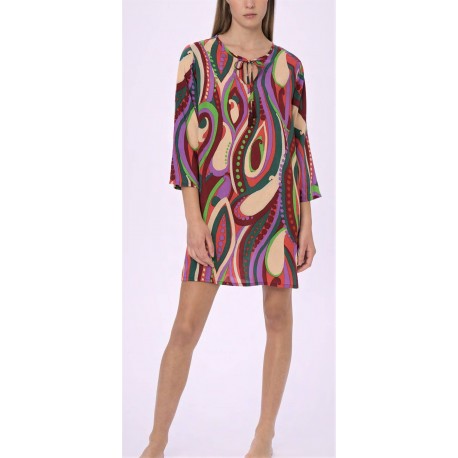 RAGNO Abito Chemisier EcoSeta mussola di viscosa DN11DE caftano scollo v MULTICOLOR rhododendron