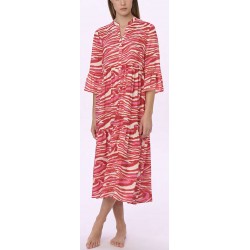 RAGNO Abito lungo Chemisier EcoSeta mussola di viscosa DN11DG bottoni caftano FUXIA/ROSSO FANTASIA freschissimo RIBBON RED