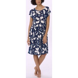 RAGNO Abito viscosa manica a kimono DN15DM fantasia BLU/BIANCO con balze scollo barca