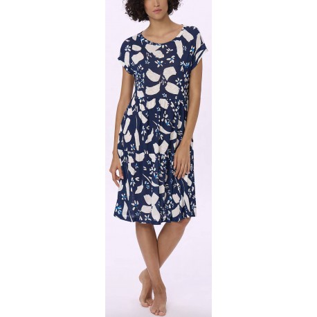 RAGNO Abito viscosa manica a kimono DN15DM fantasia BLU/BIANCO con balze scollo barca