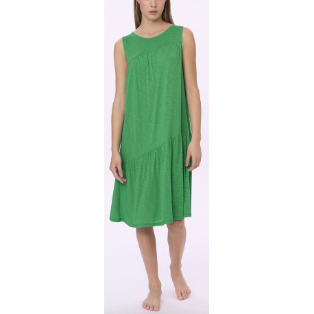 RAGNO Abito viscosa smanicato DM61DA lungo svasato balza sul fondo BLU o VERDE freschissimo