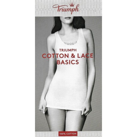 TRIUMPH canotta donna YSELLE BASICS SHIRT02 spalla larga cotone NERO canottiera pizzo 1 pezzo