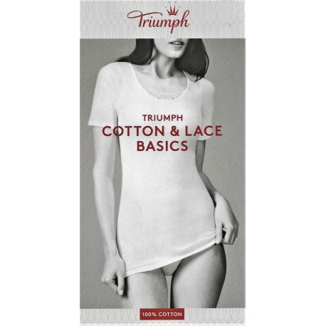 TRIUMPH maglietta donna cotone YSELLE BASICS SHIRT03 mezza manica pizzo BIANCO o NERO - conf.1 pezzo
