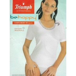 TRIUMPH maglietta donna cotone felpato COMPLIMENT 40 SHIRT03 mezza manica pizzo NERO - conf.1 pezzo