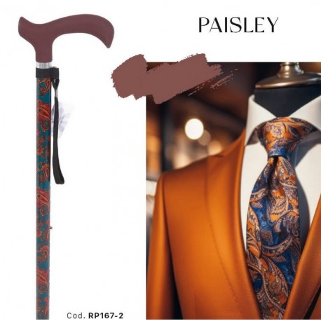 MORETTI BASTONE BRIO RP167-2 altezza regolabile FANTASIA CASHMERE PAISLEY manico Derby ABS alluminio anodizzato