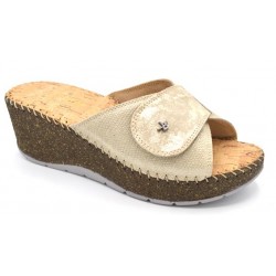 BENEXA ciabatte zeppa alta pelle strappo 6056 SUMMER BEIGE morbido plantare imbottito sottopiede sughero