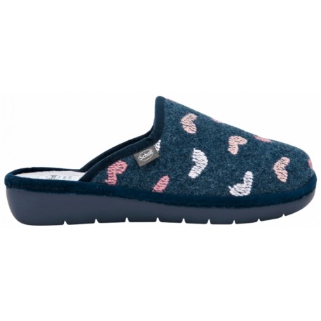 SCHOLL ciabatte pantofole LAUREN caldo tessuto BLU/ROSA CUORI plantare Memory Cushion