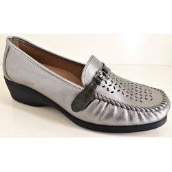 BENEXA morbido mocassino traforato pelle 2934 GRIGIO LAMINATO sottopiede estraibile plantare STEEL
