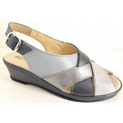 BENEXA sandali incrociati pelle 4153 PERLATO AVIO BLU zeppa california morbido plantare 