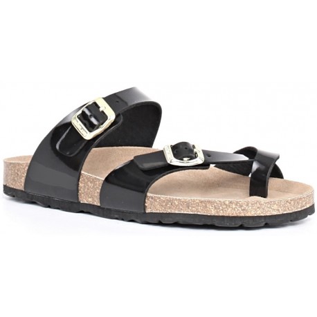 NEWSAN ciabatta infradito 816 plantare anatomico sughero 2fibbie NERO VERNICE