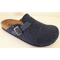 PLANTAS sabot pantofole ciabatte feltro lana ADAM tirolesi sughero BLU con cinturino pelle