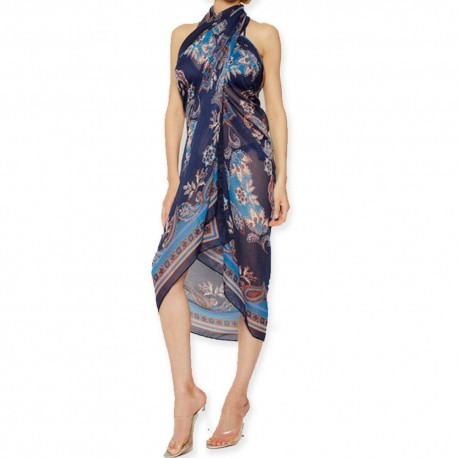 TRIUMPH copricostume RIAD PAISLEY PAREO chiffon leggero FIORITO BLUETTE 180X135cm