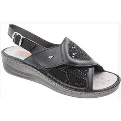 PODOLINE sandali pelle stretch 1 strappo BELLEGRA predisposti plantare estraibile NERO perlato