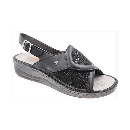 PODOLINE sandali pelle stretch 1 strappo BELLEGRA predisposti plantare estraibile NERO perlato