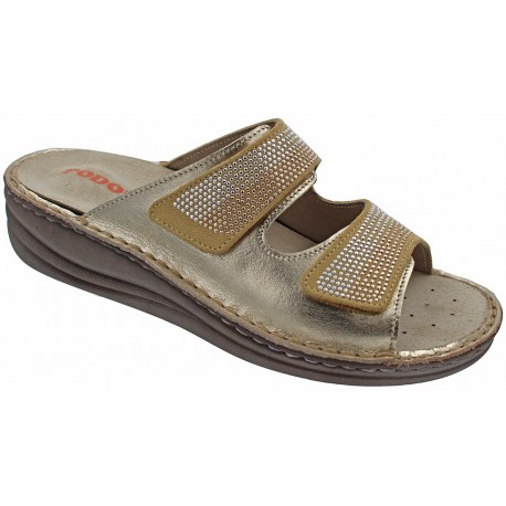 PODOLINE ciabatte 2 fasce strappi MATRICE PLATINO/BEIGE STRASS predisposta plantare estraibile