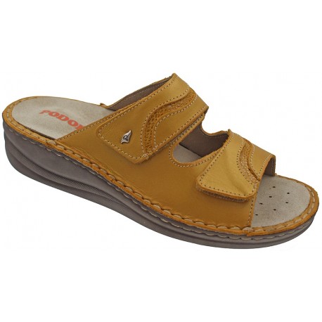 PODOLINE ciabatte pelle 2 fasce strappi PATRICA SENAPE predisposta plantare estraibile