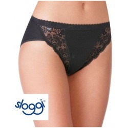 SLOGGI mutandina sgambata in cotone con pizzo CHIC TAI confezione 2 slip NERO