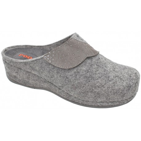 PODOLINE pantofole ciabatte lana feltro VILLALBA predisposta plantare estraibile GRIGIO con strappo