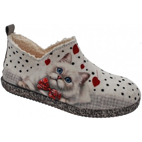 PODOLINE pantofole ciabatte microfibra pelliccia SUSEGANA predisposta plantare estraibile GATTO BEIGE scarpe da casa