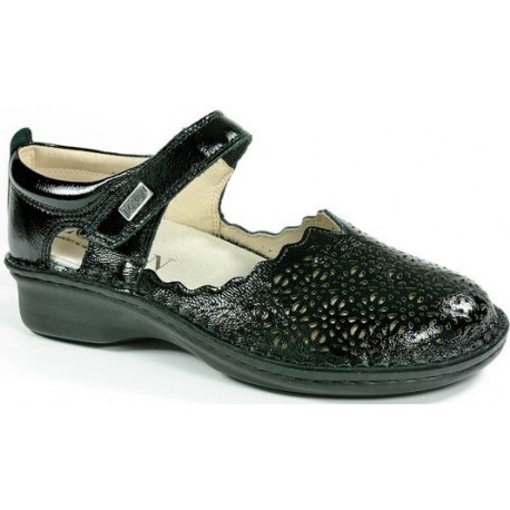 LOREN scarpe traforate sandali decolte M3119 M2914 plantare estraibile vernice NAPLAK NERO pelle