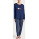 RAGNO Pigiama cotone DP44N1 manica lunga serafino 2 bottoni BLU FRAGOLE pantaloni lunghi con polsini alla caviglia 