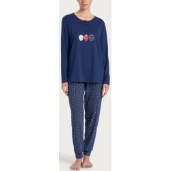 RAGNO Pigiama cotone DP44N1 manica lunga serafino 2 bottoni BLU FRAGOLE pantaloni lunghi con polsini alla caviglia 