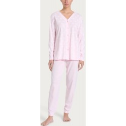 RAGNO Pigiama donna aperto cotone manica lunga DP31N6 scollo v ROSA SOFFIONI bottoni 