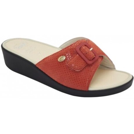 SCHOLL ciabatte MANGO pelle ROSSO RUGGINE plantare Memory leggera morbida 1 fibbia