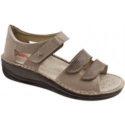 PODOLINE Sandali scarpe punta aperta pelle strappi CAMASTRA predisposta plantare estraibile BEIGE MARMO TIERRA