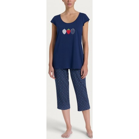 RAGNO Pigiama estivo cotone DP44NB manica corta pinocchietto BLU FRAGOLE