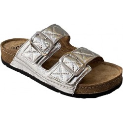 SCHOLL ciabatte basse morbidissime BORA 2 STRAPS pelle ARGENTO plantare Memory Cushion