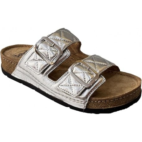 SCHOLL ciabatte basse morbidissime BORA 2 STRAPPI pelle ARGENTO plantare Memory Cushion