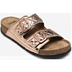 SCHOLL ciabatte basse morbidissime BORA 2 STRAPS pelle ORO ROSA plantare Memory Cushion