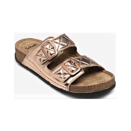 SCHOLL ciabatte basse morbidissime BORA 2 STRAPS pelle ORO ROSA plantare Memory Cushion