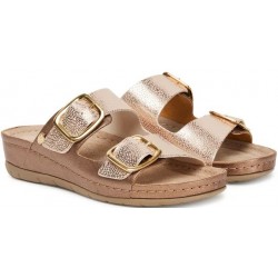 SCHOLL ciabatte ABERDEEN 2 fasce con fibbia ORO ROSA plantare morbido Memory 