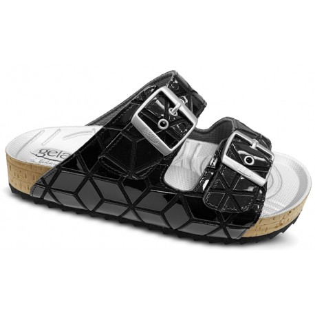 GELATTTO ciabatte plantare gel WOODSTOCK PIXEL 2 fasce strappi BLACK morbidissime NERO