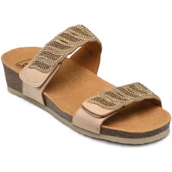 SCHOLL ciabatte sandali DOHA 2 STRAPS plantare BioPrint BEIGE perline pietre