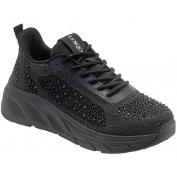 LOREN scarpe sneaker ortopediche lacci CIRCE NUVOLA A2009 plantare estraibile STRASS NERO TESSUTO 