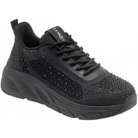 LOREN scarpe sneaker ortopediche lacci CIRCE NUVOLA A2009 plantare estraibile STRASS NERO TESSUTO 