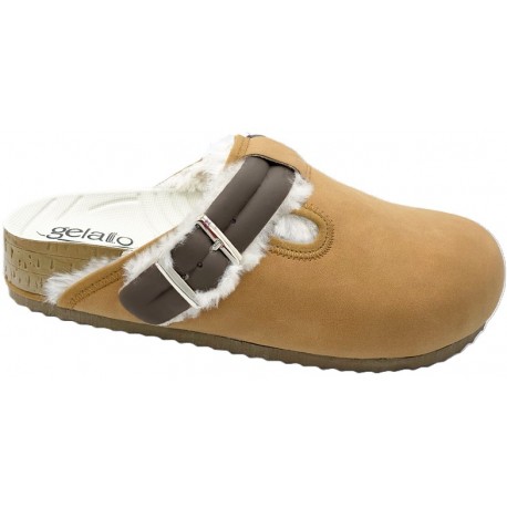 GELATTTO ciabatte plantare gel WOODSTOCK SOFT 2.0 TMB tessuto modellante ecopelliccia con fibbia TAN CAMMELLO calde e morbidissi